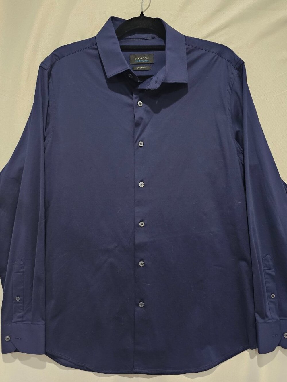 Bugatchi Men's L Long Sleeve Shirt Dark Blue 8-Way Stretch OoohCotton Tech